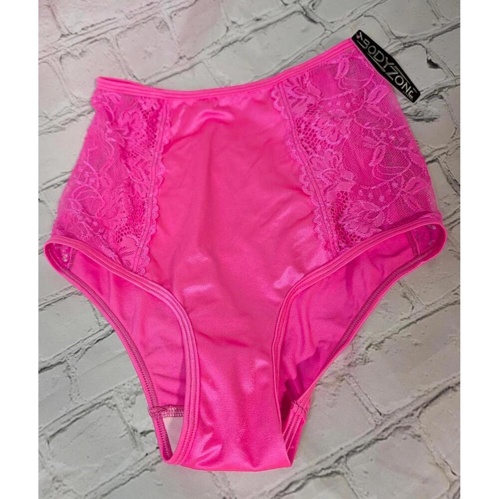 BODYZONE Vintage High waisted panty Neon pink Satiny with lace‎ insert
